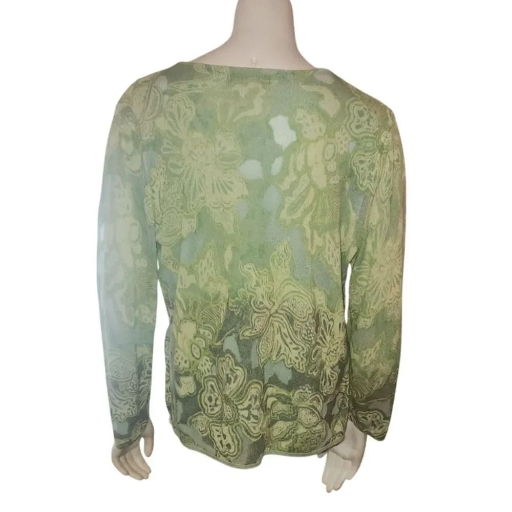SIGRID OLSEN Long Sleeve Paisley V Neck Blouse Womens Size Large